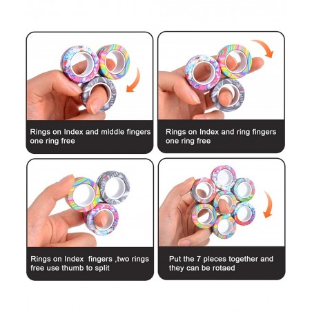 9Pcs Magnetic Ring Fidget Toys Fidget Toy Pack Stress Relief Magnetic Rings ADHD Anxiety Relief Decompression Finger Magnetic...
