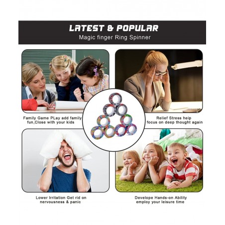 9Pcs Magnetic Ring Fidget Toys Fidget Toy Pack Stress Relief Magnetic Rings ADHD Anxiety Relief Decompression Finger Magnetic...
