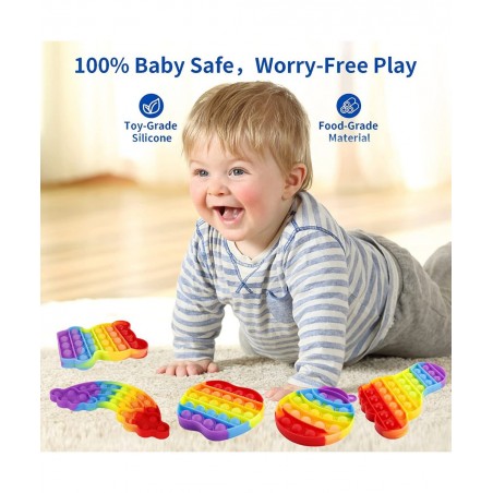Pop Bubble Fidget Toy Gift for Kids Push 5 Pack Anxiety Sensory Set Rainbow Horse Bear Home School Office for Boys $14.82 Fid...