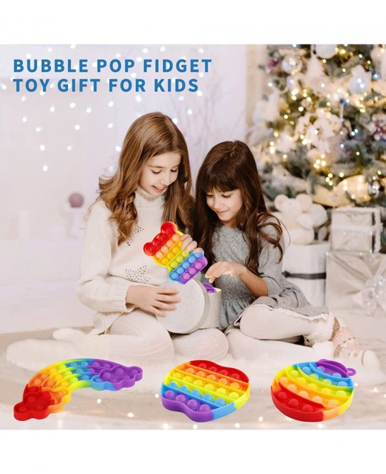 Pop Bubble Fidget Toy Gift for Kids Push 5 Pack Anxiety Sensory Set Rainbow Horse Bear Home School Office for Boys $14.82 Fid...