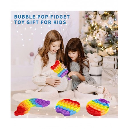 Pop Bubble Fidget Toy Gift for Kids Push 5 Pack Anxiety Sensory Set Rainbow Horse Bear Home School Office for Boys $14.82 Fid...