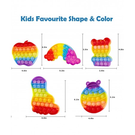 Pop Bubble Fidget Toy Gift for Kids Push 5 Pack Anxiety Sensory Set Rainbow Horse Bear Home School Office for Boys $14.82 Fid...