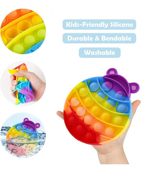 Pop Bubble Fidget Toy Gift for Kids Push 5 Pack Anxiety Sensory Set Rainbow Horse Bear Home School Office for Boys $14.82 Fid...