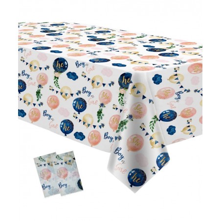 Gender Reveal Tablecloth - Disposable Boy or Girl Gender Reveal Party Table Cover Supplies Navy Blue and Pink Gender Reveal T...