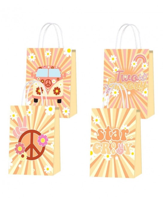 16PCS Two Groovy Retro Hippie Boho Girl Party Favor Bags Party Gift Goody Treat Candy Bags for Baby Two Year Old Favors Decor...