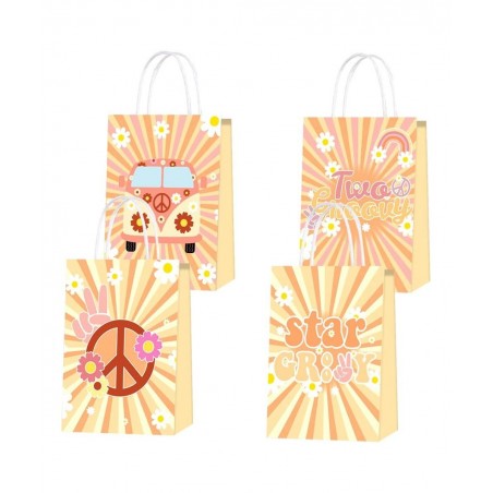 16PCS Two Groovy Retro Hippie Boho Girl Party Favor Bags Party Gift Goody Treat Candy Bags for Baby Two Year Old Favors Decor...