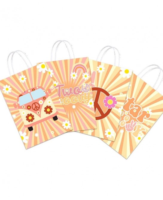 16PCS Two Groovy Retro Hippie Boho Girl Party Favor Bags Party Gift Goody Treat Candy Bags for Baby Two Year Old Favors Decor...