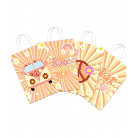 16PCS Two Groovy Retro Hippie Boho Girl Party Favor Bags Party Gift Goody Treat Candy Bags for Baby Two Year Old Favors Decor...