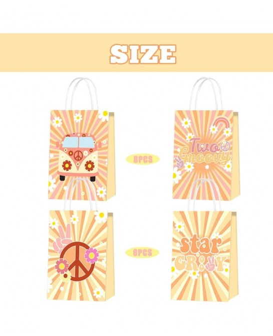 16PCS Two Groovy Retro Hippie Boho Girl Party Favor Bags Party Gift Goody Treat Candy Bags for Baby Two Year Old Favors Decor...