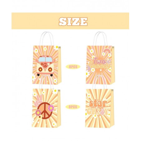 16PCS Two Groovy Retro Hippie Boho Girl Party Favor Bags Party Gift Goody Treat Candy Bags for Baby Two Year Old Favors Decor...