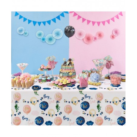 Gender Reveal Tablecloth - Disposable Boy or Girl Gender Reveal Party Table Cover Supplies Navy Blue and Pink Gender Reveal T...