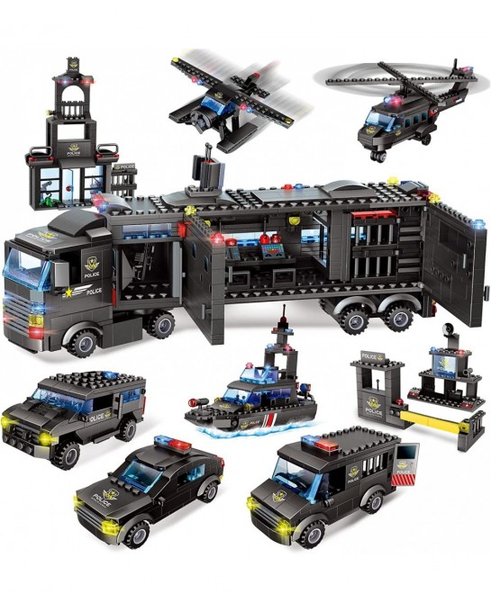 City Police Station Building Kit-SWAT Police Mobile Command Center Truck Helicopters Building Blocks Toy Best Learning & Role...