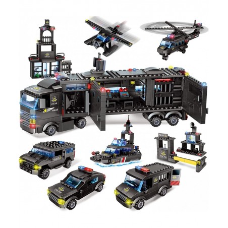 City Police Station Building Kit-SWAT Police Mobile Command Center Truck Helicopters Building Blocks Toy Best Learning & Role...
