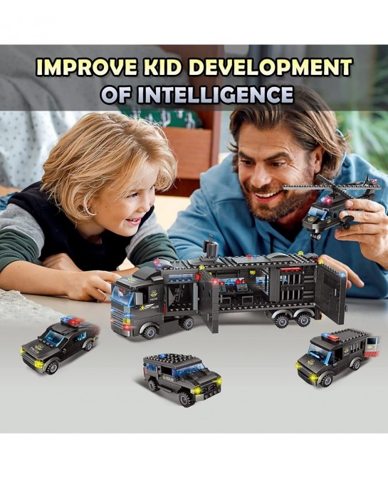 City Police Station Building Kit-SWAT Police Mobile Command Center Truck Helicopters Building Blocks Toy Best Learning & Role...