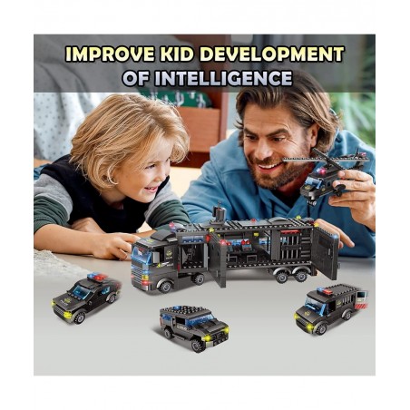 City Police Station Building Kit-SWAT Police Mobile Command Center Truck Helicopters Building Blocks Toy Best Learning & Role...