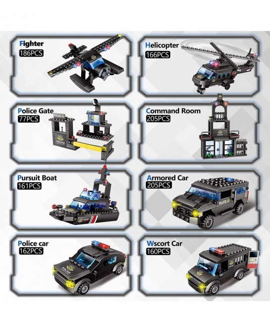 City Police Station Building Kit-SWAT Police Mobile Command Center Truck Helicopters Building Blocks Toy Best Learning & Role...