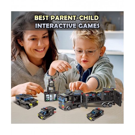 City Police Station Building Kit-SWAT Police Mobile Command Center Truck Helicopters Building Blocks Toy Best Learning & Role...