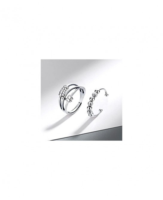 Spinner Rings for Women Men-6pcs Anxiety Rings Fidget Band Rings Set for Anxiety Adjustable Open Rings Silver Flower/Sun/Moon...