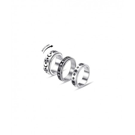 Spinner Rings for Women Men-6pcs Anxiety Rings Fidget Band Rings Set for Anxiety Adjustable Open Rings Silver Flower/Sun/Moon...