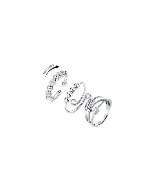 Spinner Rings for Women Men-6pcs Anxiety Rings Fidget Band Rings Set for Anxiety Adjustable Open Rings Silver Flower/Sun/Moon...