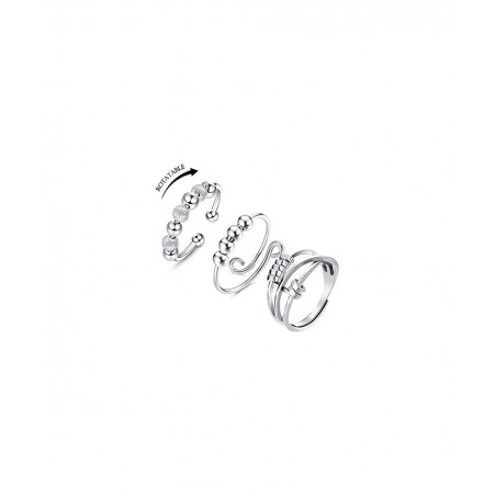 Spinner Rings for Women Men-6pcs Anxiety Rings Fidget Band Rings Set for Anxiety Adjustable Open Rings Silver Flower/Sun/Moon...