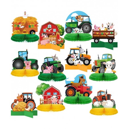 12 Pcs Tractor Farm Party Decorations Tractor Honeycomb Table Centerpiece Tractor Birthday Party Supplies Animal Farmer Table...