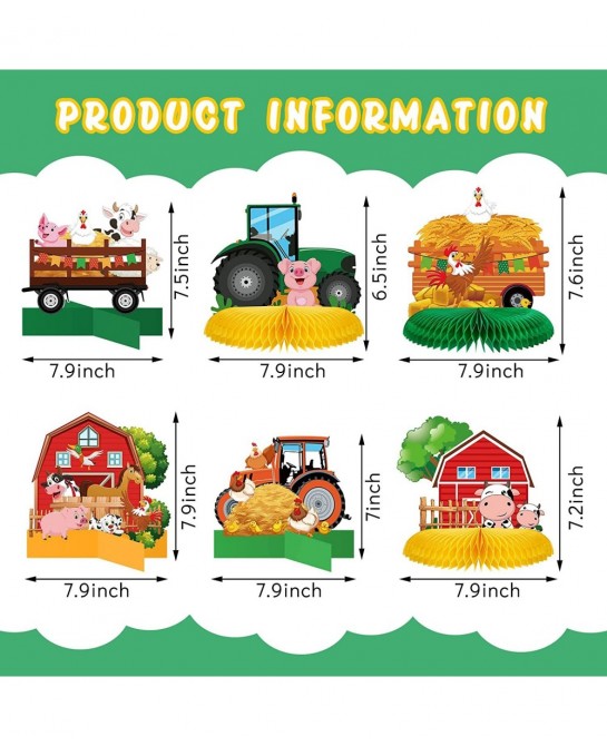 12 Pcs Tractor Farm Party Decorations Tractor Honeycomb Table Centerpiece Tractor Birthday Party Supplies Animal Farmer Table...