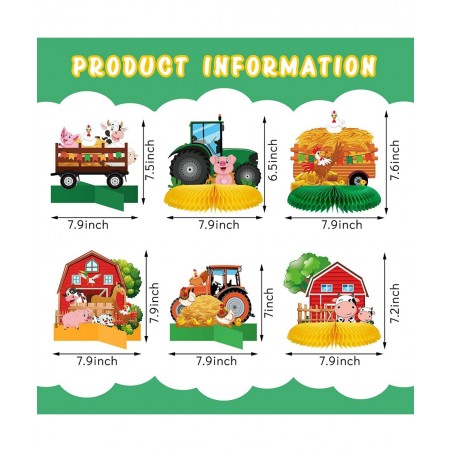 12 Pcs Tractor Farm Party Decorations Tractor Honeycomb Table Centerpiece Tractor Birthday Party Supplies Animal Farmer Table...