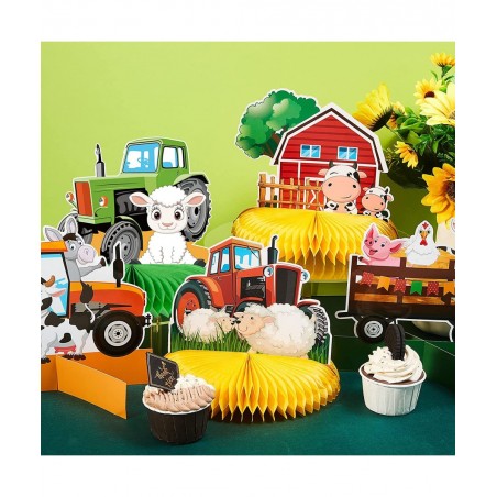 12 Pcs Tractor Farm Party Decorations Tractor Honeycomb Table Centerpiece Tractor Birthday Party Supplies Animal Farmer Table...