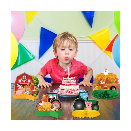 12 Pcs Tractor Farm Party Decorations Tractor Honeycomb Table Centerpiece Tractor Birthday Party Supplies Animal Farmer Table...