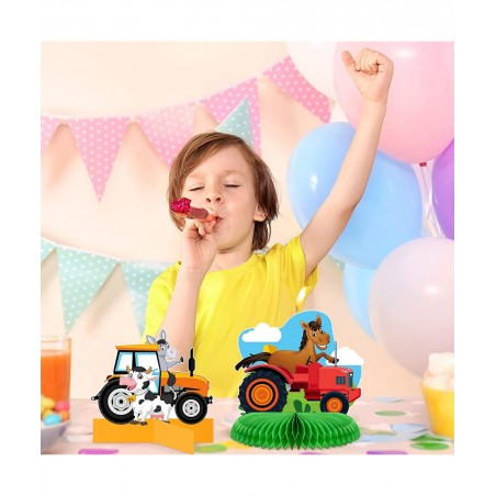12 Pcs Tractor Farm Party Decorations Tractor Honeycomb Table Centerpiece Tractor Birthday Party Supplies Animal Farmer Table...