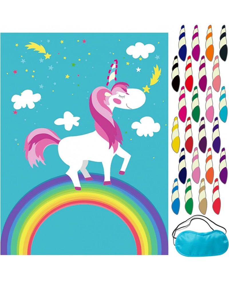 Pin The Tail Party Games - 24 Reusable Horns - Unicorn Party Supplies 21'' X 28'' Pin The Tail On The Unicorn Birthday Gift P...