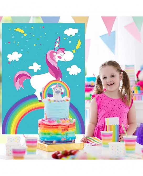 Pin The Tail Party Games - 24 Reusable Horns - Unicorn Party Supplies 21'' X 28'' Pin The Tail On The Unicorn Birthday Gift P...