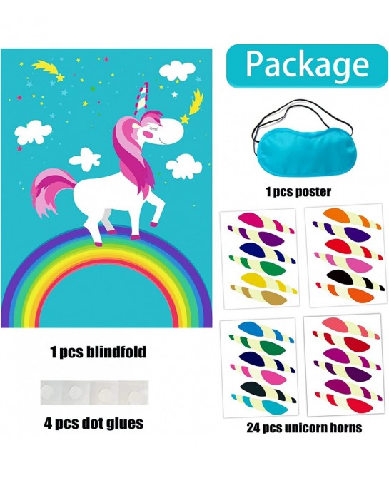 Pin The Tail Party Games - 24 Reusable Horns - Unicorn Party Supplies 21'' X 28'' Pin The Tail On The Unicorn Birthday Gift P...