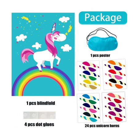 Pin The Tail Party Games - 24 Reusable Horns - Unicorn Party Supplies 21'' X 28'' Pin The Tail On The Unicorn Birthday Gift P...