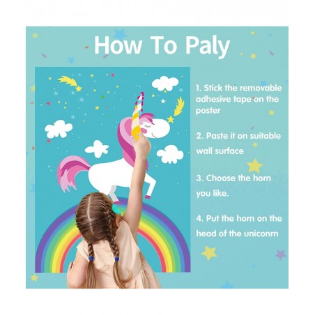 Pin The Tail Party Games - 24 Reusable Horns - Unicorn Party Supplies 21'' X 28'' Pin The Tail On The Unicorn Birthday Gift P...