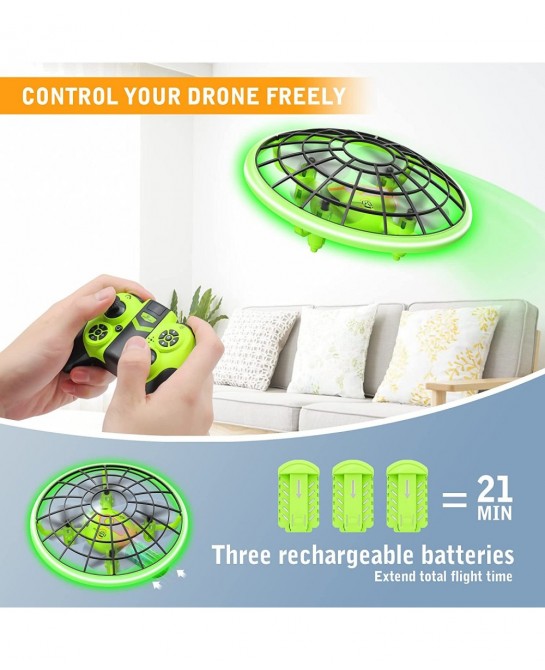Drone Toys for Kids Cool Gifts for Boys and Girls Mini Drone with Green LED Light RC Drone with 3D Flips Headless Mode Altitu...