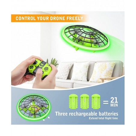 Drone Toys for Kids Cool Gifts for Boys and Girls Mini Drone with Green LED Light RC Drone with 3D Flips Headless Mode Altitu...