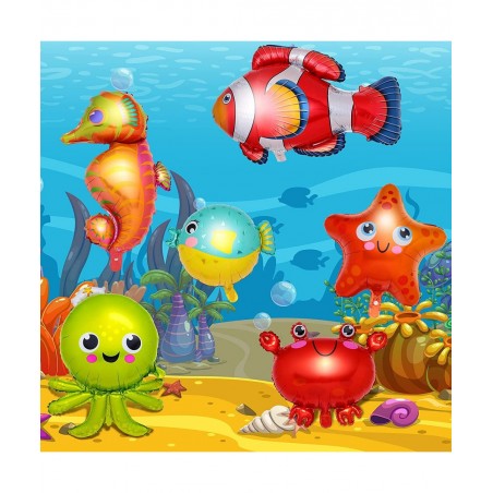 10 Pieces Ocean Animals Foil Balloons Large Ocean Animals Balloons Cartoon Fish Balloons Foil Balloons for Boys and Girls Bir...