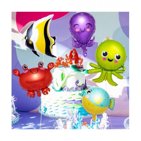 10 Pieces Ocean Animals Foil Balloons Large Ocean Animals Balloons Cartoon Fish Balloons Foil Balloons for Boys and Girls Bir...