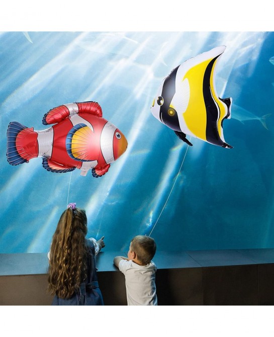 10 Pieces Ocean Animals Foil Balloons Large Ocean Animals Balloons Cartoon Fish Balloons Foil Balloons for Boys and Girls Bir...