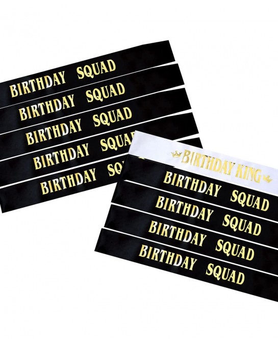 Birthday King and Birthday Squad Sashes Kit 10 PCS White and Black Fun Birthday Sashes for Men Funny Birthday Gifts Favors Pa...