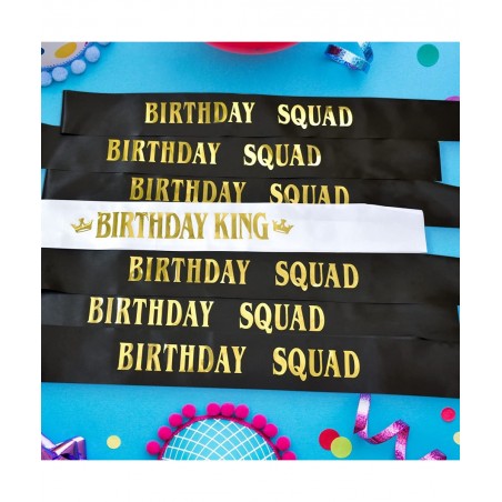 Birthday King and Birthday Squad Sashes Kit 10 PCS White and Black Fun Birthday Sashes for Men Funny Birthday Gifts Favors Pa...