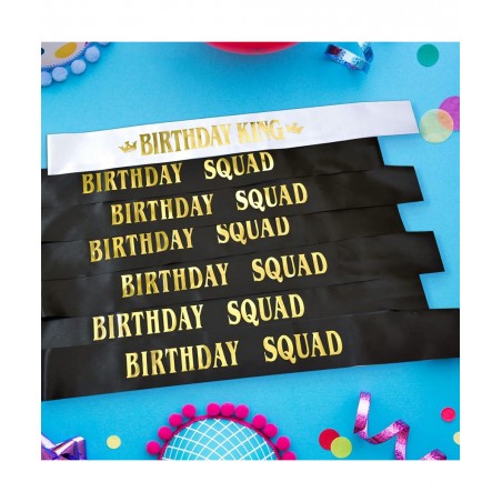 Birthday King and Birthday Squad Sashes Kit 10 PCS White and Black Fun Birthday Sashes for Men Funny Birthday Gifts Favors Pa...
