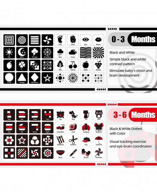 Black and White High Contrast Baby Toys Infant Tummy Time Newborn Toys Can Be Bitten and Tear Not Rotten Paper 64PCS 128Page ...