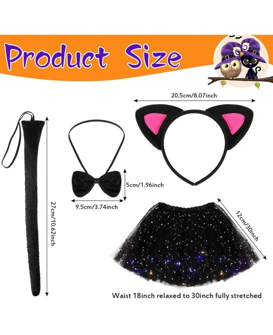 Cat Costume Set Includes Cat Ears and Tail Set LED Light Tutu Skirt Bowtie Headband Kitten Costume for Girls Cosplay Dress Pa...