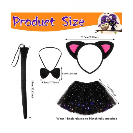 Cat Costume Set Includes Cat Ears and Tail Set LED Light Tutu Skirt Bowtie Headband Kitten Costume for Girls Cosplay Dress Pa...