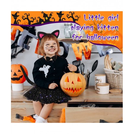 Cat Costume Set Includes Cat Ears and Tail Set LED Light Tutu Skirt Bowtie Headband Kitten Costume for Girls Cosplay Dress Pa...