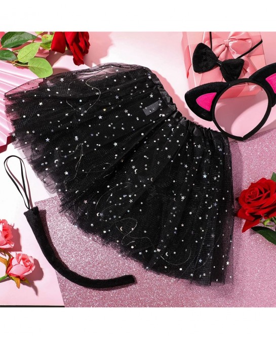 Cat Costume Set Includes Cat Ears and Tail Set LED Light Tutu Skirt Bowtie Headband Kitten Costume for Girls Cosplay Dress Pa...