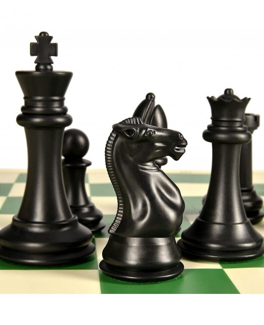 4" King Tournament Chess Set Foldable 20" Silicone Chess Board Mat with 2.2" Squares Green Color Flexible Weighted Chess Piec...